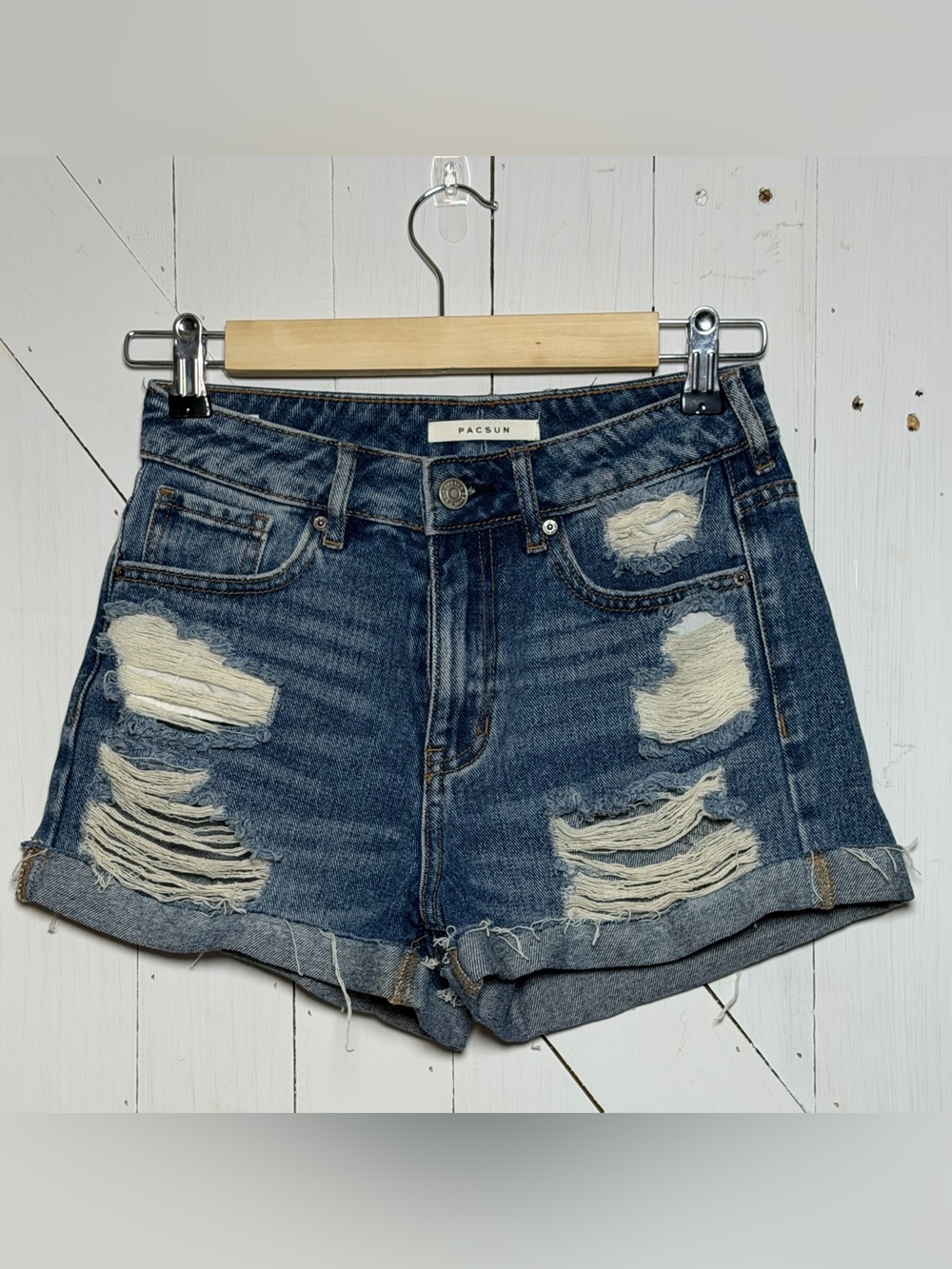 PacSun Distressed Mom Denim Shorts High Rise Cuffed Medium Wash Size 24